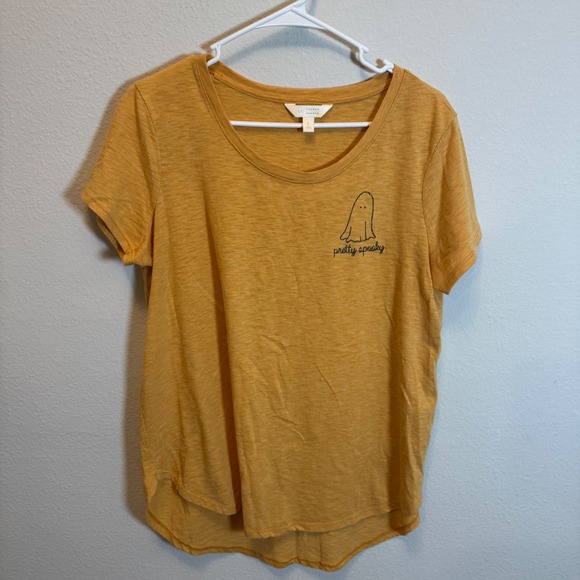 LC Lauren Conrad Tops - LC Lauren Conrad Womens L Yellow Pretty Spooky Ghost Halloween Graphic Tee